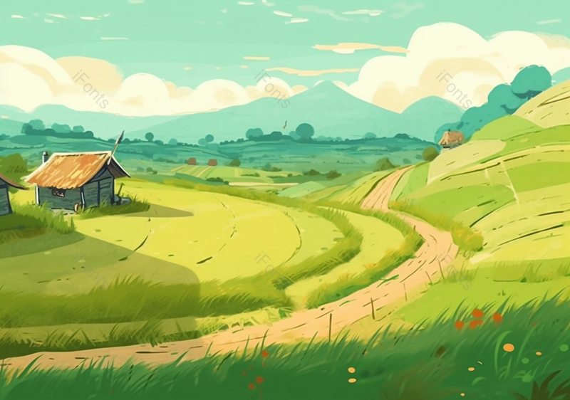 房子边上的绿色稻田手绘背景,插画/手绘图,插画/手绘图库,插画/手绘图下载,插画/手绘